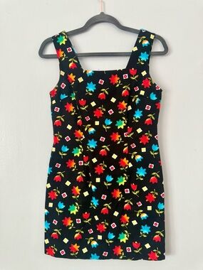 Vintage Maria Bonita 90s Black Floral Sleeveless Shift Dress - Vibrant